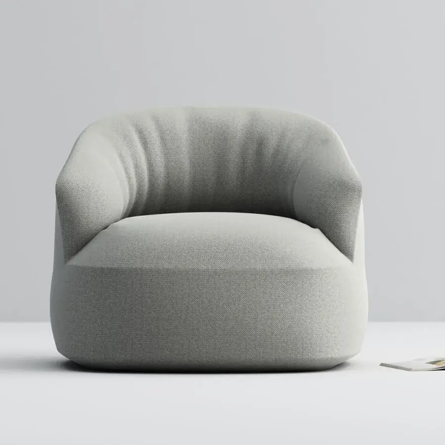 Distinguished Horm Edith swivel lounge chair with organically rounded form upholstered in textured neutral gray textile showcasing Italian craftsmanship