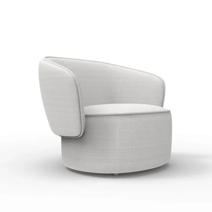 Distinguished Horm Étoile swivel lounge chair upholstered in textured light gray textile with gently curved lines