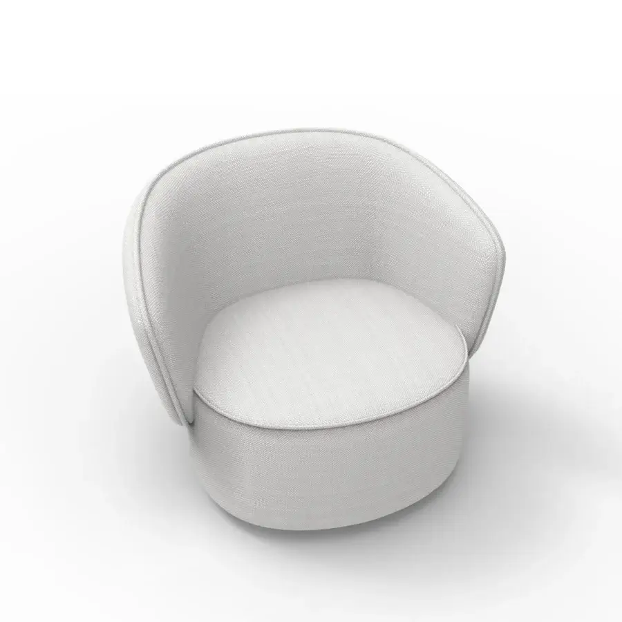 Exceptional Horm Étoile swivel lounge chair upholstered in textured neutral textile with seamless curved lines