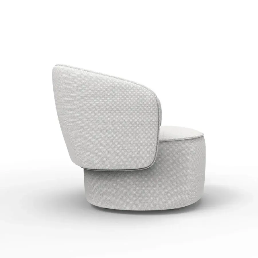 Superior Horm Étoile swivel lounge chair upholstered in textured light neutral textile with integrated base