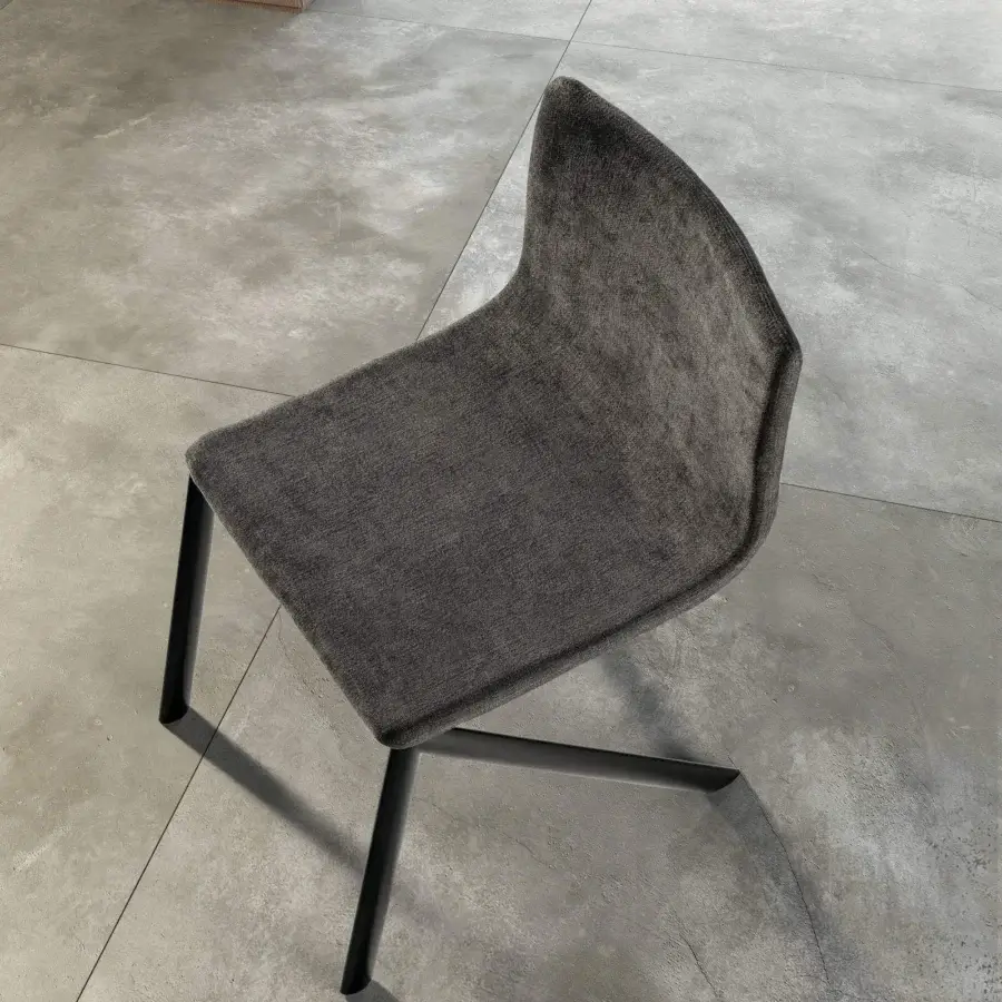Innovative Lago Mezz’aria chair with muted gray textured textile upholstery and matte black metal frame