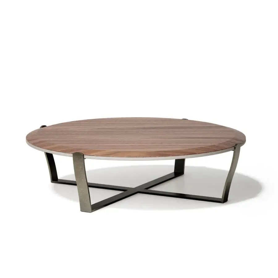 Captivating Capital Aristo coffee table with elevated dark metal base and warm solid wood tabletop in satin finish