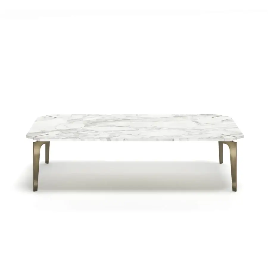 Elegant Capital Eclectic coffee table with polished white marble tabletop and warm brass-toned metal legs