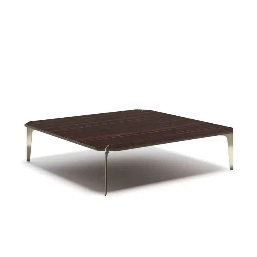Exceptional Capital Eclectic coffee table with dark brown striped wood tabletop and satin finish built with muted gold-toned metal legs