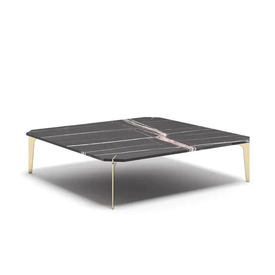Distinguished Capital Eclectic coffee table with polished marble tabletop and satin gold-toned metal legs