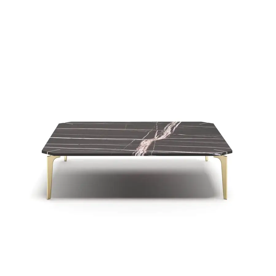 Superior Capital Eclectic coffee table with polished marble tabletop and warm satin gold-toned metal base