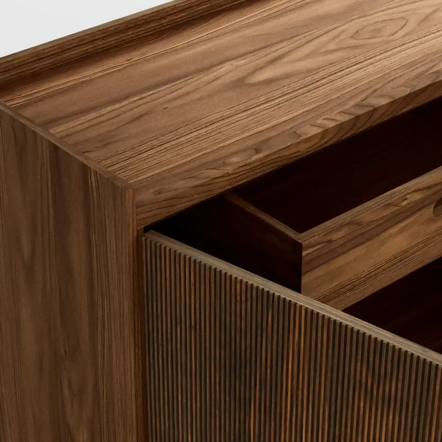 Innovative Riva 1920 Revo sideboard crafted in medium brown solid wood with satin finish and unique vertical processing
