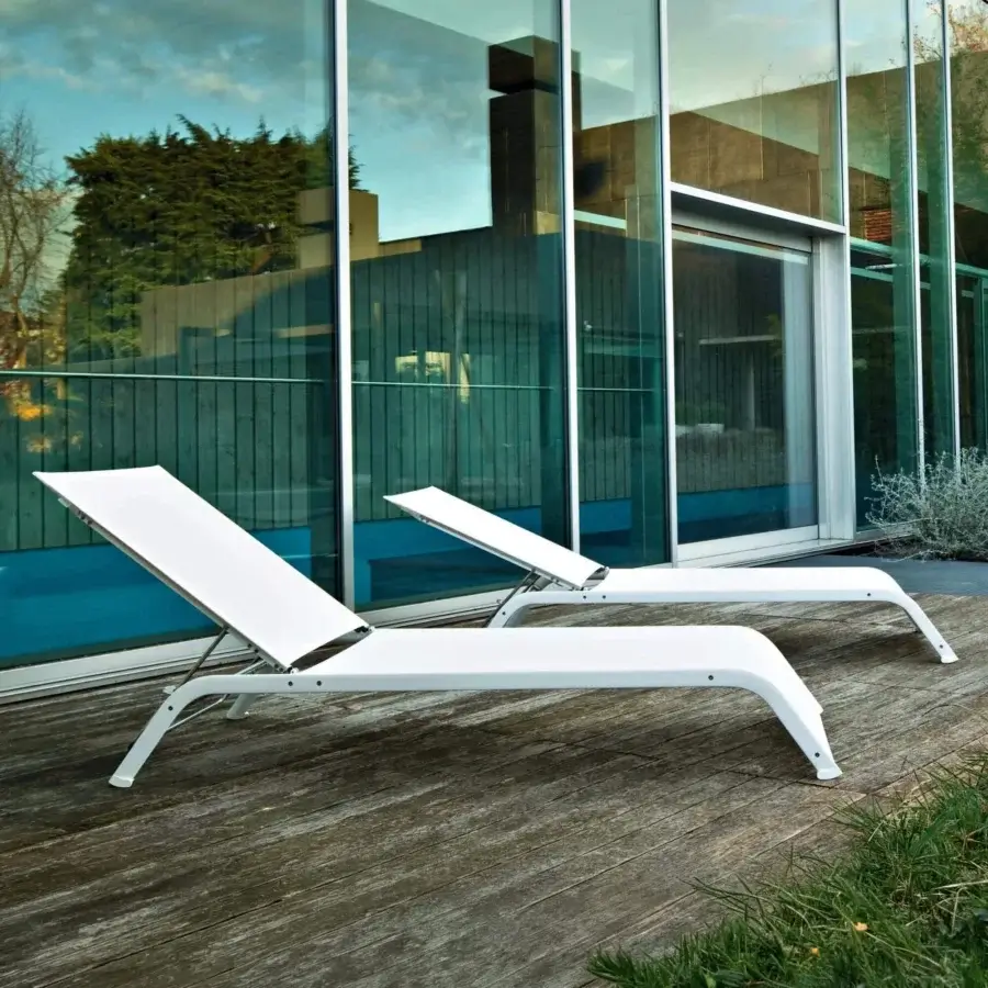 Elegant Serralunga Lazy Lounger lounger with a painted aluminum frame and durable Batyline fabric in a smooth matte finish
