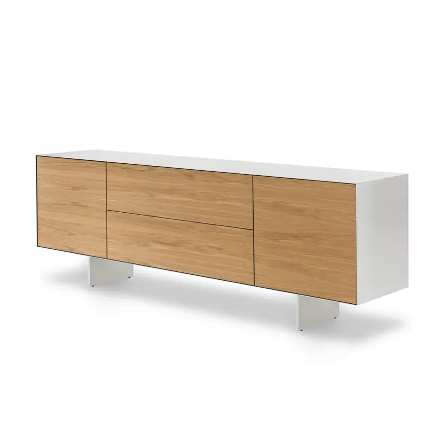 Distinguished Riva 1920 Rialto Fly sideboard built with blockboard and solid wood in warm brown with matte white finish