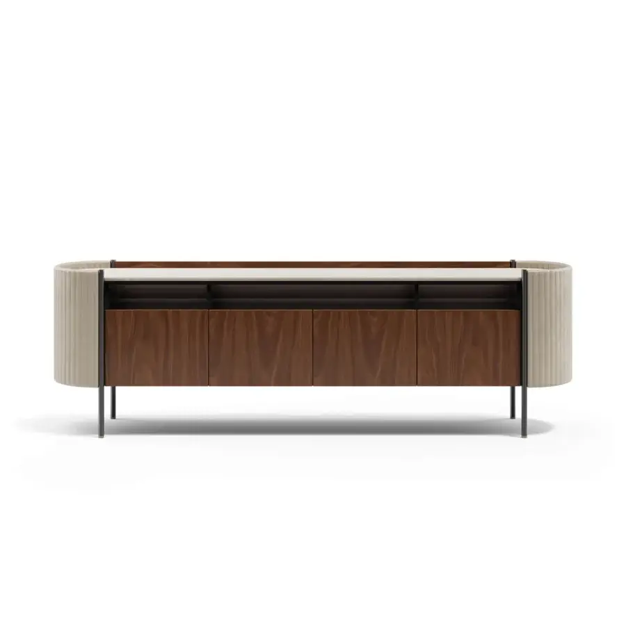 Luxury Capital Karin sideboard with wood frame, smooth leather sides, and striking marble top in a medium brown finish