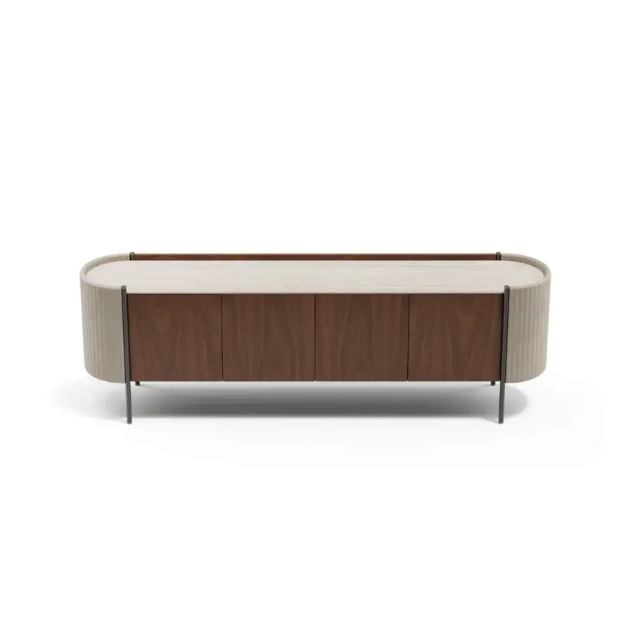 Distinguished Capital Karin sideboard with wood doors displaying satin sheen grain and striking marble top