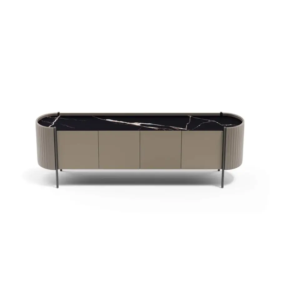 Superior Capital Karin sideboard with wood construction, a black marble top, and glossy black interior shelving