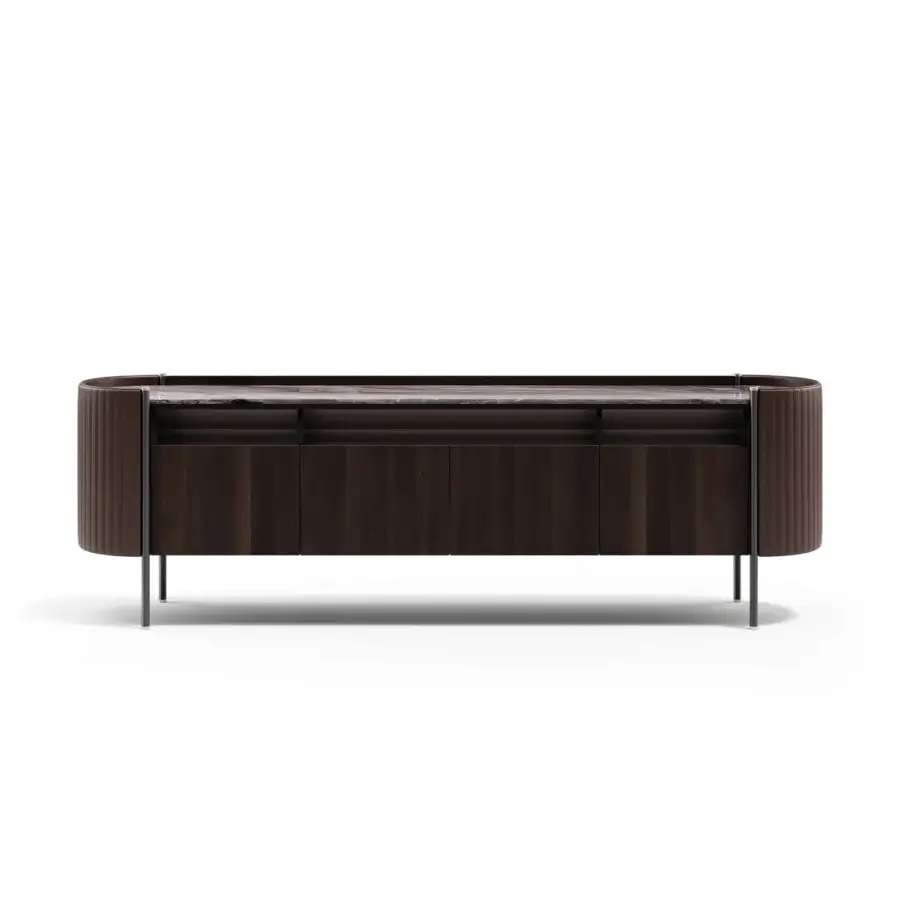 Superior Capital Karin sideboard with sculpted wood, a dark brown satin finish and striking marble