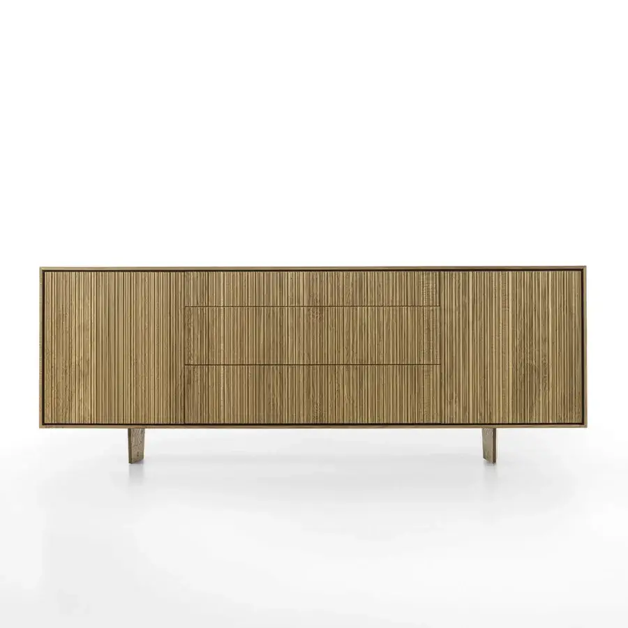 Distinctive Riva 1920 Vela sideboard crafted in light brown solid wood and blockboard with a smooth satin finish
