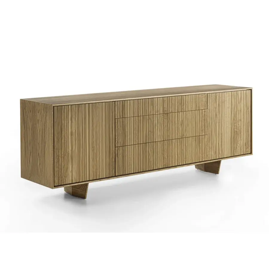Elegant Riva 1920 Vela sideboard crafted in light brown solid wood and blockboard with vertical milling