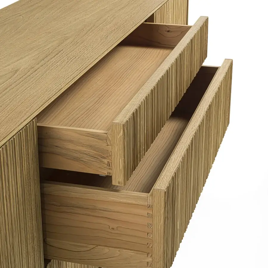 Exceptional Riva 1920 Vela sideboard built in light brown solid wood and blockboard with vertical milling