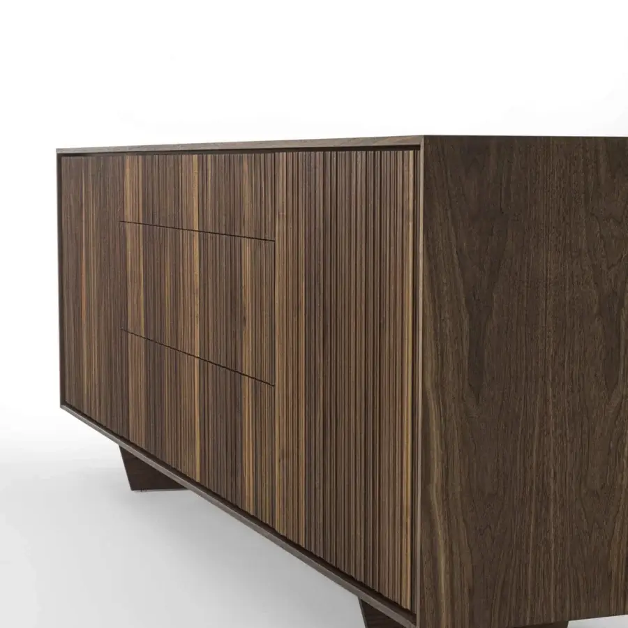 Distinguished Riva 1920 Vela sideboard crafted in medium-dark brown solid wood and blockboard with a satin finish
