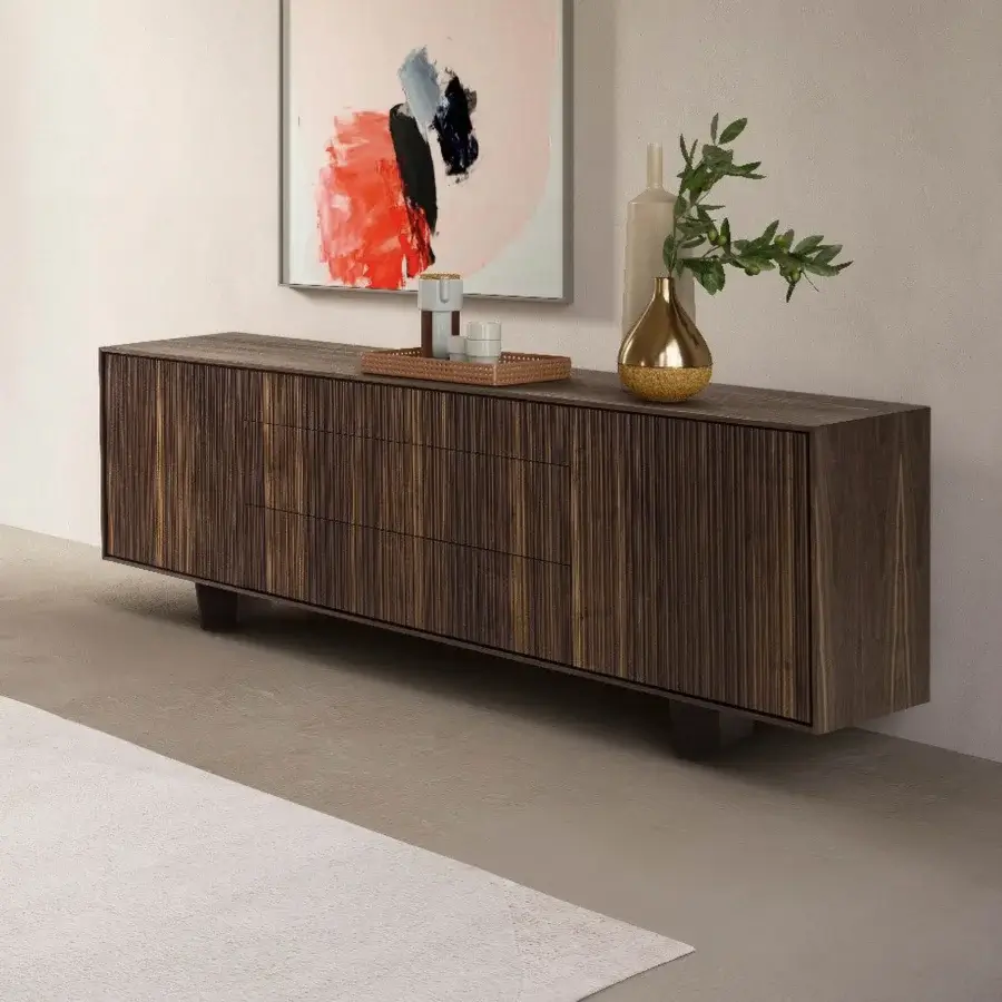 Exceptional Riva 1920 Vela sideboard crafted in medium-dark brown solid wood and blockboard with a satin finish