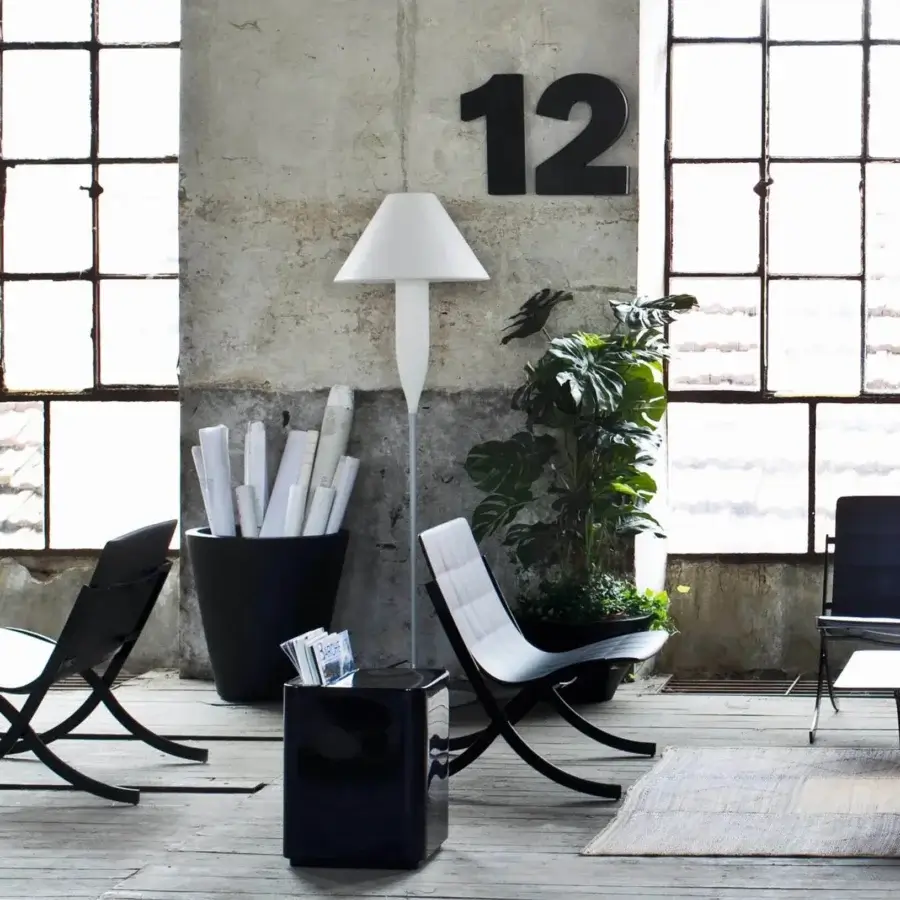 Superior Serralunga Bonheur floor lamp in linear low-density polyethylene with a soft white finish and gray painted metal frame