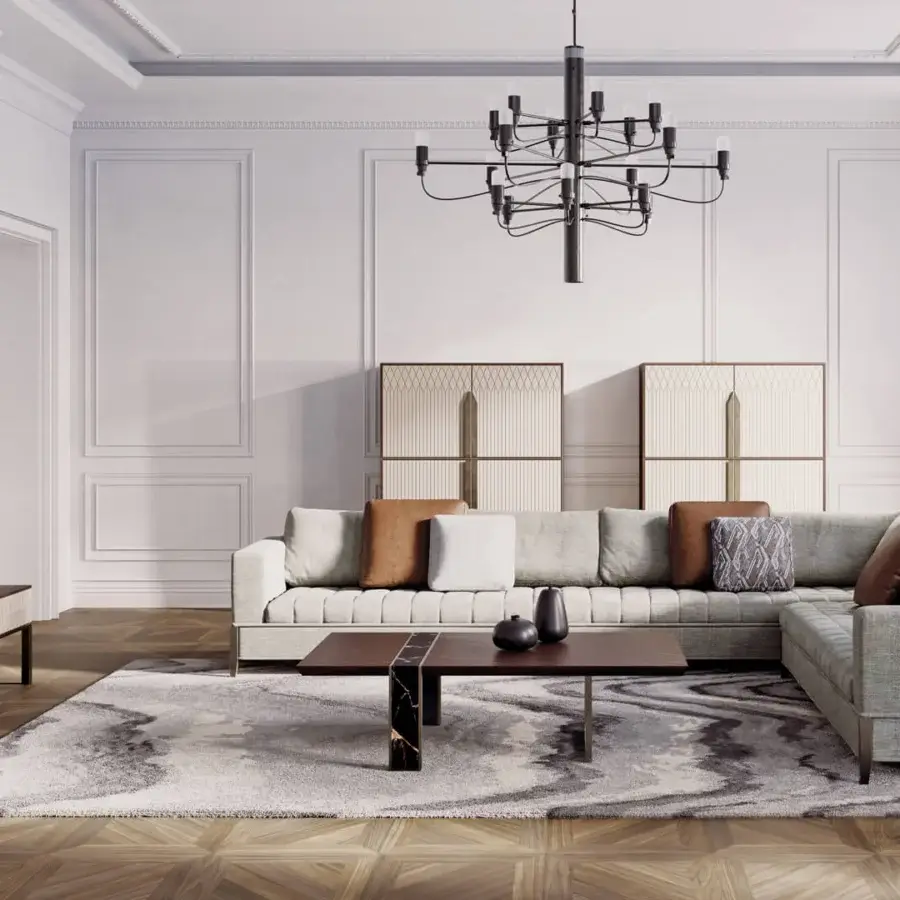 Superior Capital Lincoln coffee table with a dark brown wooden frame and polished marble insert displaying delicate veining crafted in Italy with a satin finish