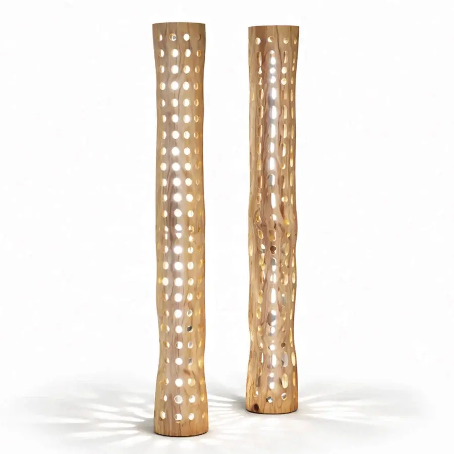 Distinguished Riva 1920 Cesare Morse floor lamp with natural brown solid fragrant Cedar of Lebanon smooth finish