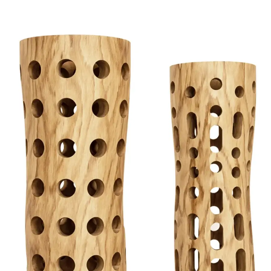 Architectural Riva 1920 Cesare Morse floor lamp in warm honey-brown solid fragrant Cedar of Lebanon with LED lighting