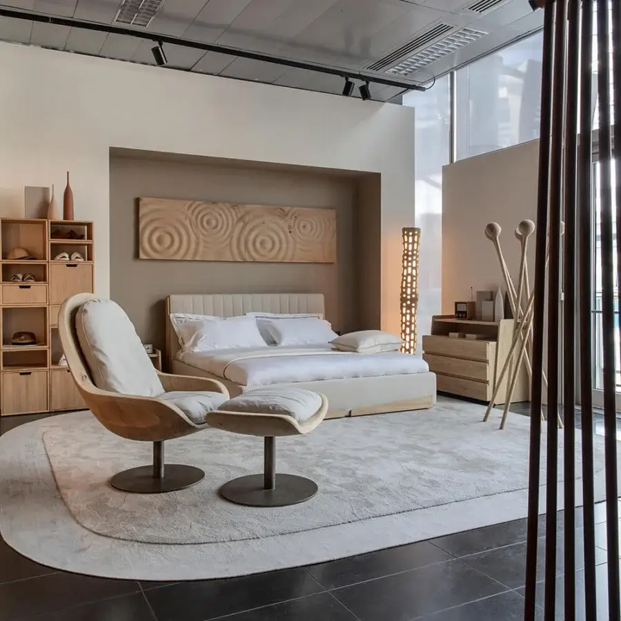 Distinctive Riva 1920 Cesare Morse floor lamp crafted from solid fragrant Cedar of Lebanon with light brown matte finish