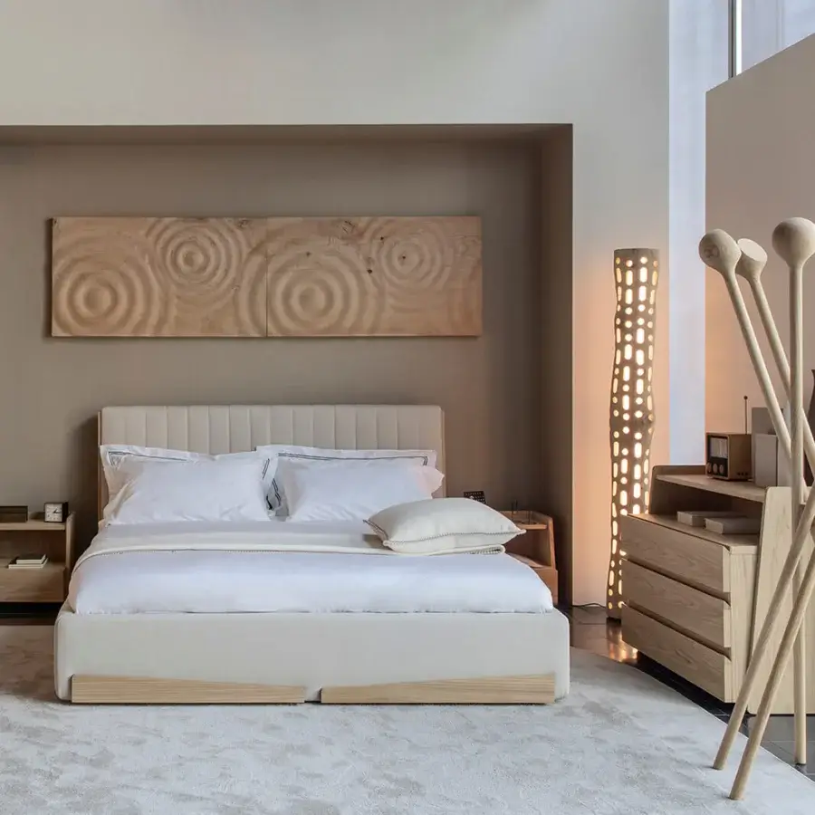 Bespoke Riva 1920 Cesare Morse floor lamp in natural solid fragrant Cedar of Lebanon with integrated LEDs