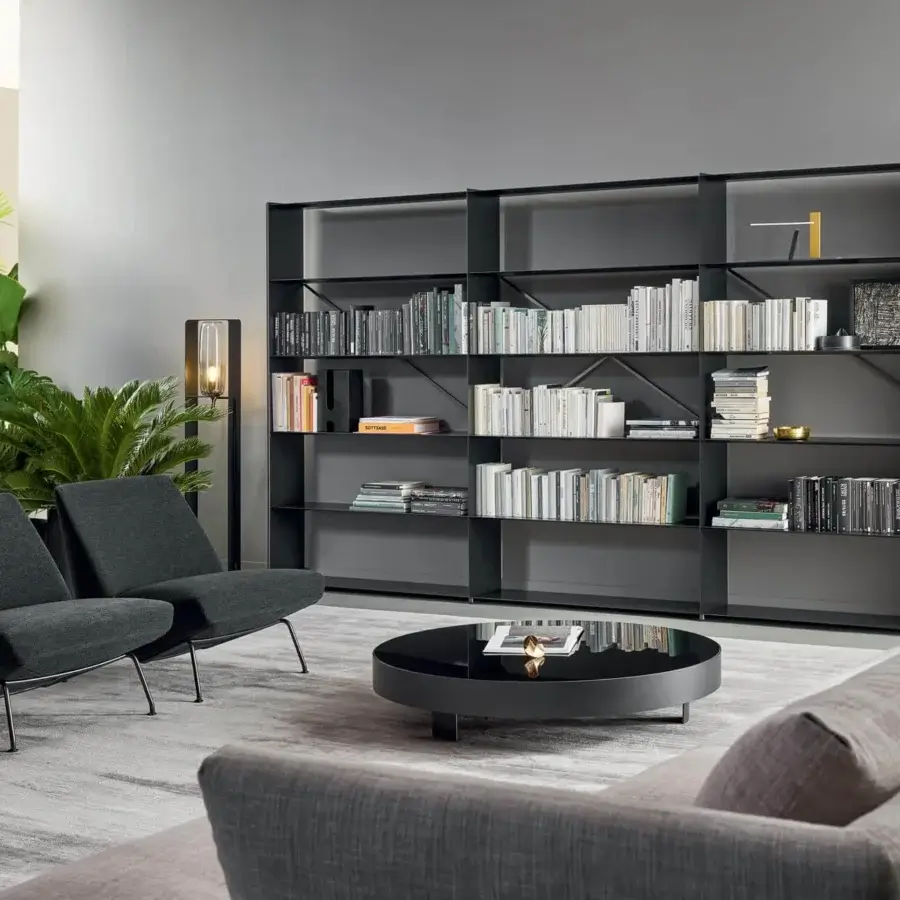 Distinguished Bonaldo Jazz coffee table with glossy top and sleek metal feet outlining a spacious surface