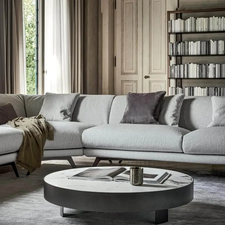 Distinguished Bonaldo Jazz coffee table with white marble-like surface and sleek metal edge built upon minimalist metal feet
