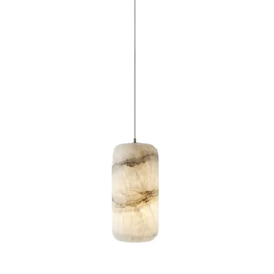 Luxury Vialattea Suspension Lamp hand‑blown glass shade alabaster off‑white featuring beige‑gray veining silver‑toned cable soft