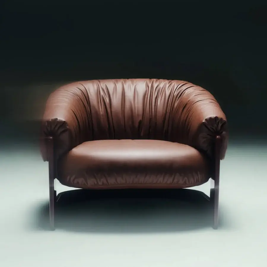Elegant Visionnaire Hampshire lounge chair in cognac‑tone leather with high‑gloss polyester birch base
