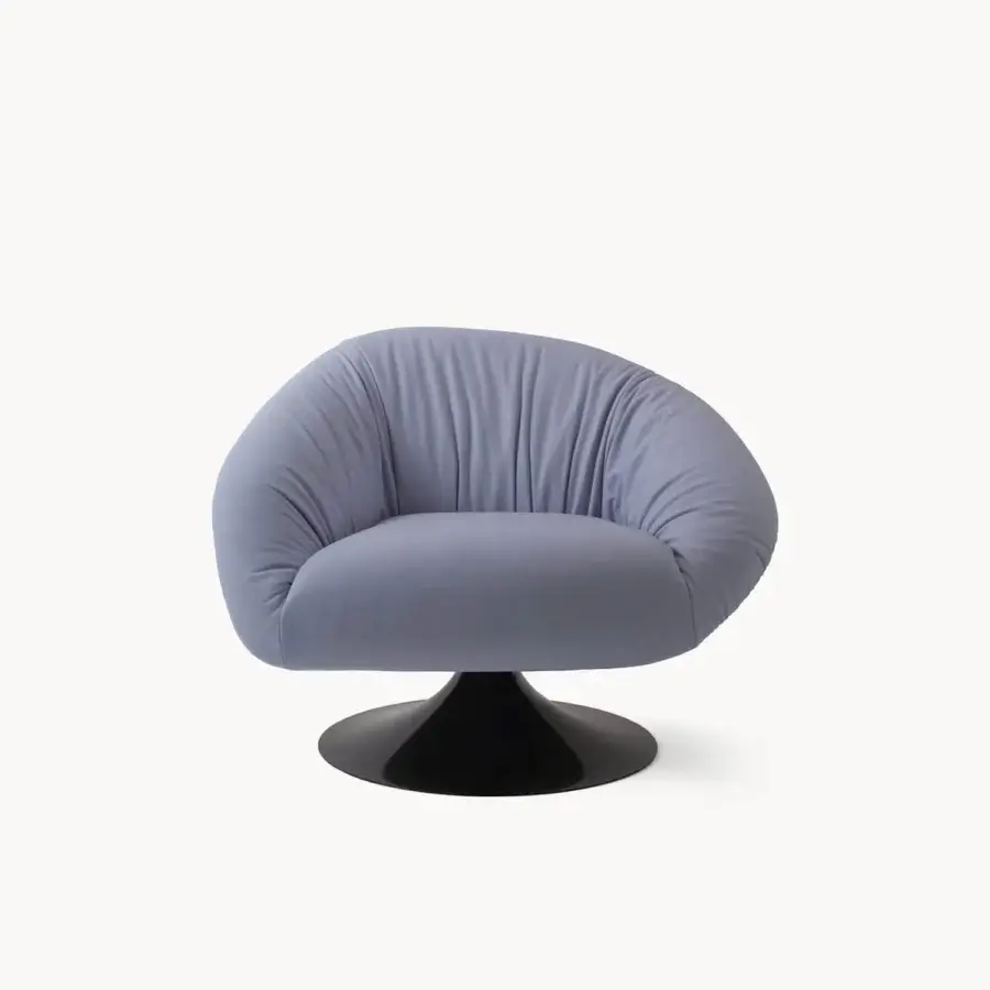 Premium Visionnaire Bloomington lounge chair with periwinkle upholstered seat black polished pedestal base mirror‑like finish