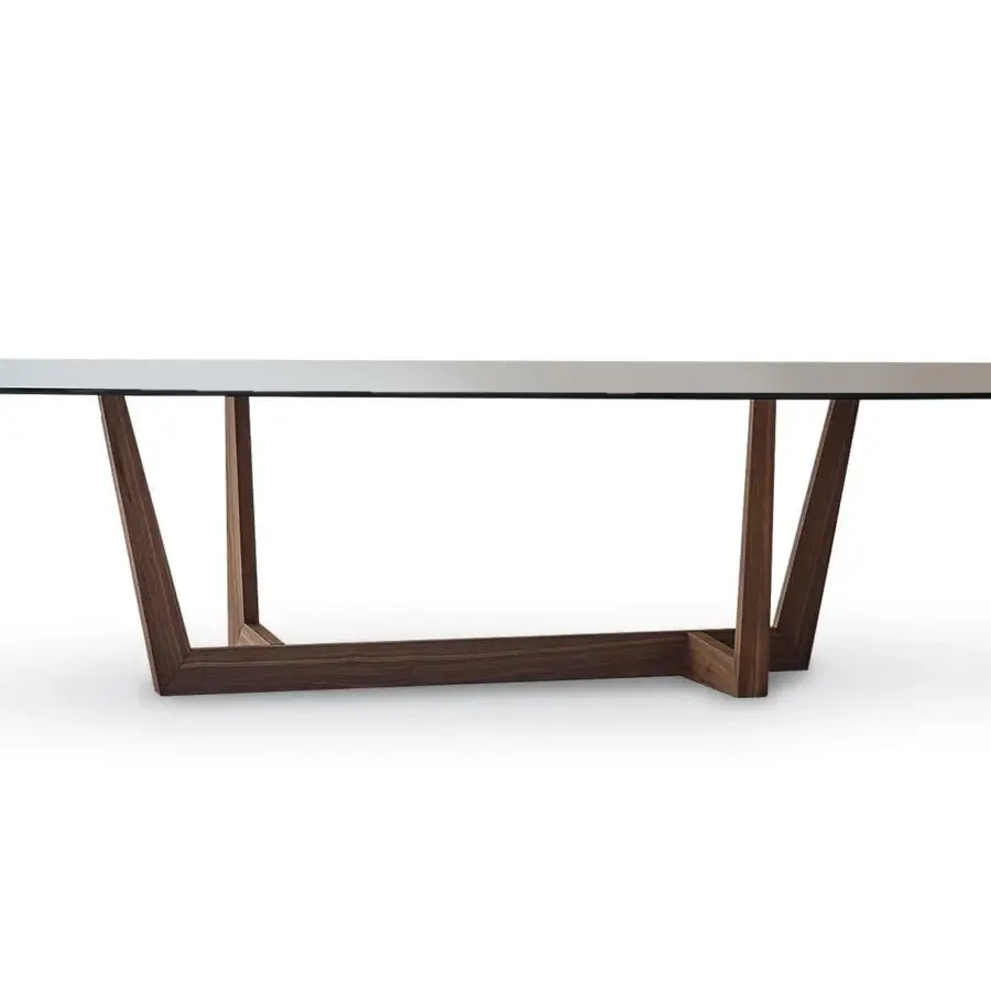 Captivating Bonaldo Art Wood table with a transparent glass tabletop and a dark brown solid American walnut wood base