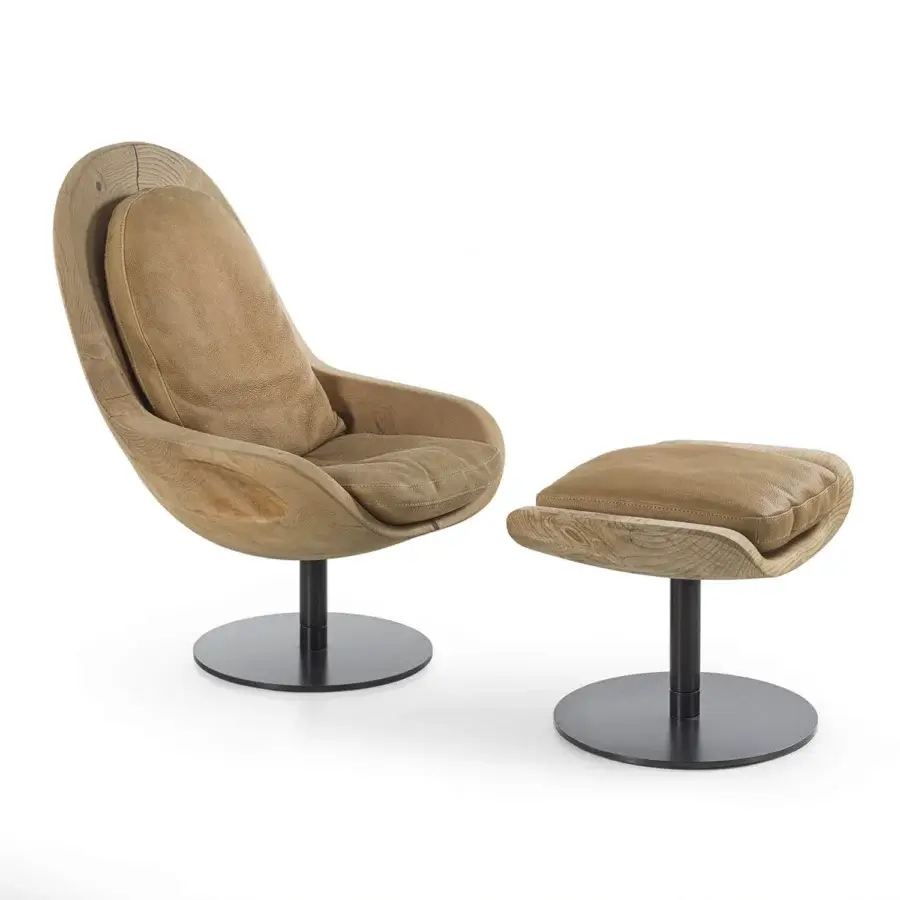 Luxury Riva 1920 Creus lounge chair in cedar of Lebanon with matte satin finish and charcoal iron legs