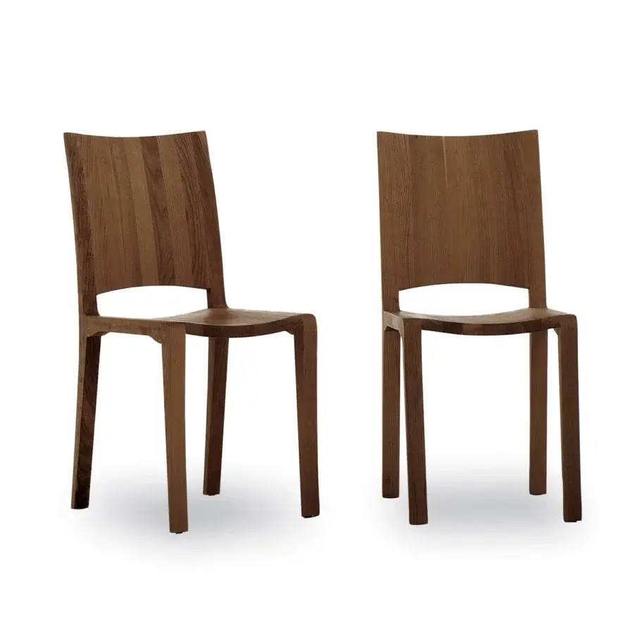 Elegant Riva 1920 chair with solid wood frame, medium brown matte satin finish, tall backrest, contoured seat, square‑profile legs
