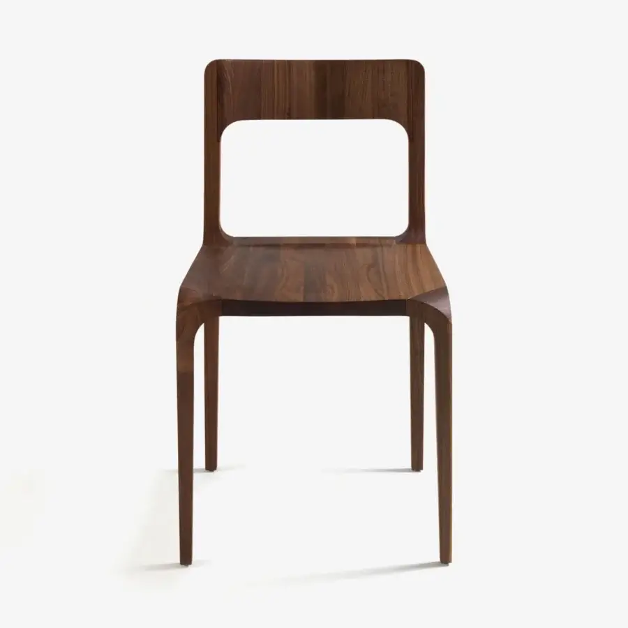 Luxury Riva 1920 chair with dark brown satin‑matte finish, curved backrest, and slender legs, single‑piece solid‑wood construction