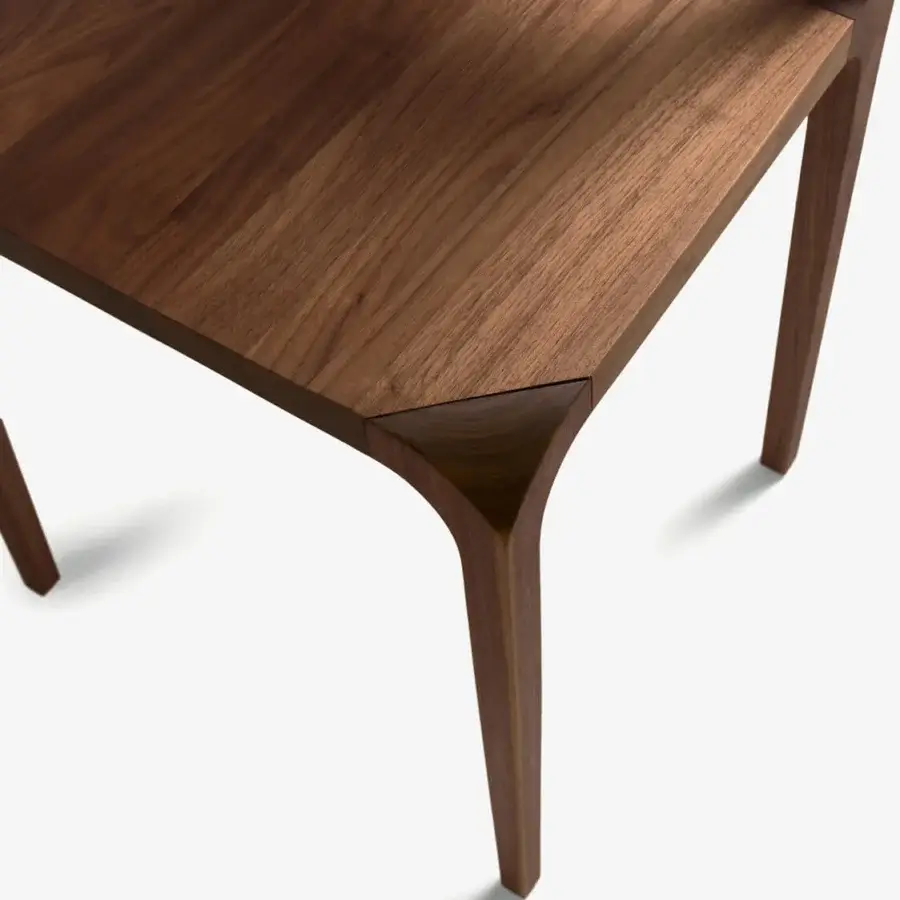 Sophisticated Riva 1920 Sleek Chair with solid wood, medium‑dark brown grain, satin‑matte finish, geometric seat, fluid tapered legs