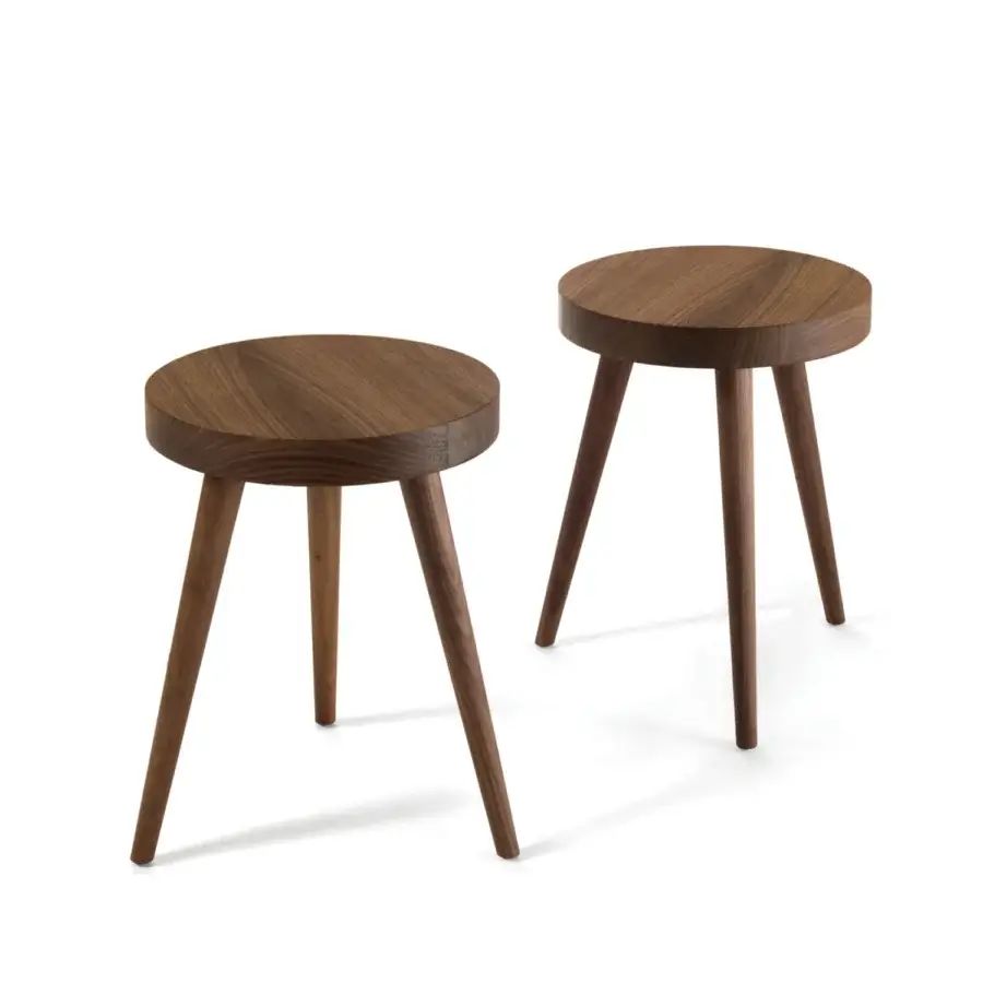 Elegant Riva 1920’s Susy side table with deep brown grain satin‑matte finish and curved tabletop supported by tapered legs