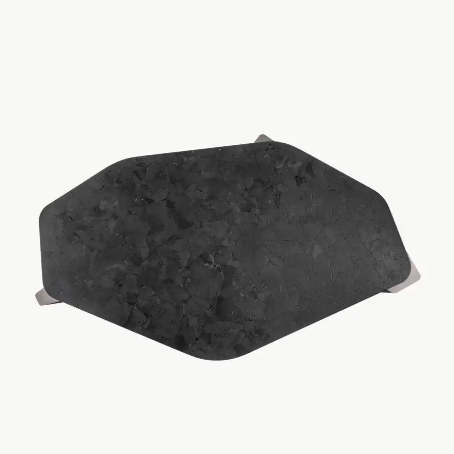 Premium Visionnaire Titan Table with irregular polygonal marble top in subdued charcoal matte finish and light‑greige metal legs