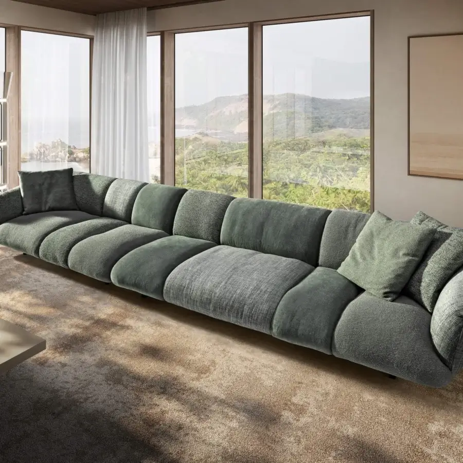 Luxury Lago Not Only White Sectional – Multi‑tone with muted grey sage green LAGO textile and subtle matte sheen