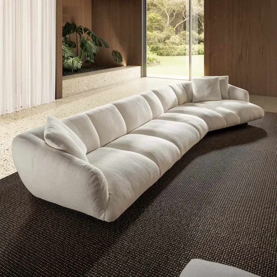 Timeless Lago Not Only White sectional in crisp white nubby textile with sculptural low‑profile silhouette