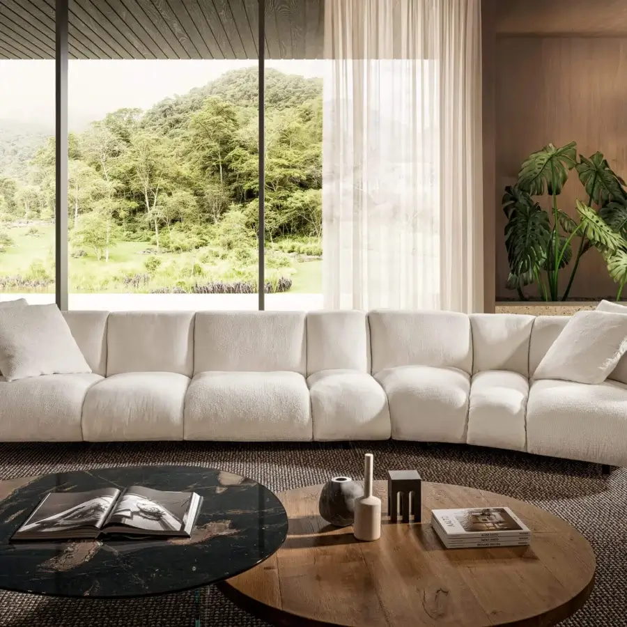Luxury Lago Not Only White sectional with off‑white textile upholstery and matte finish