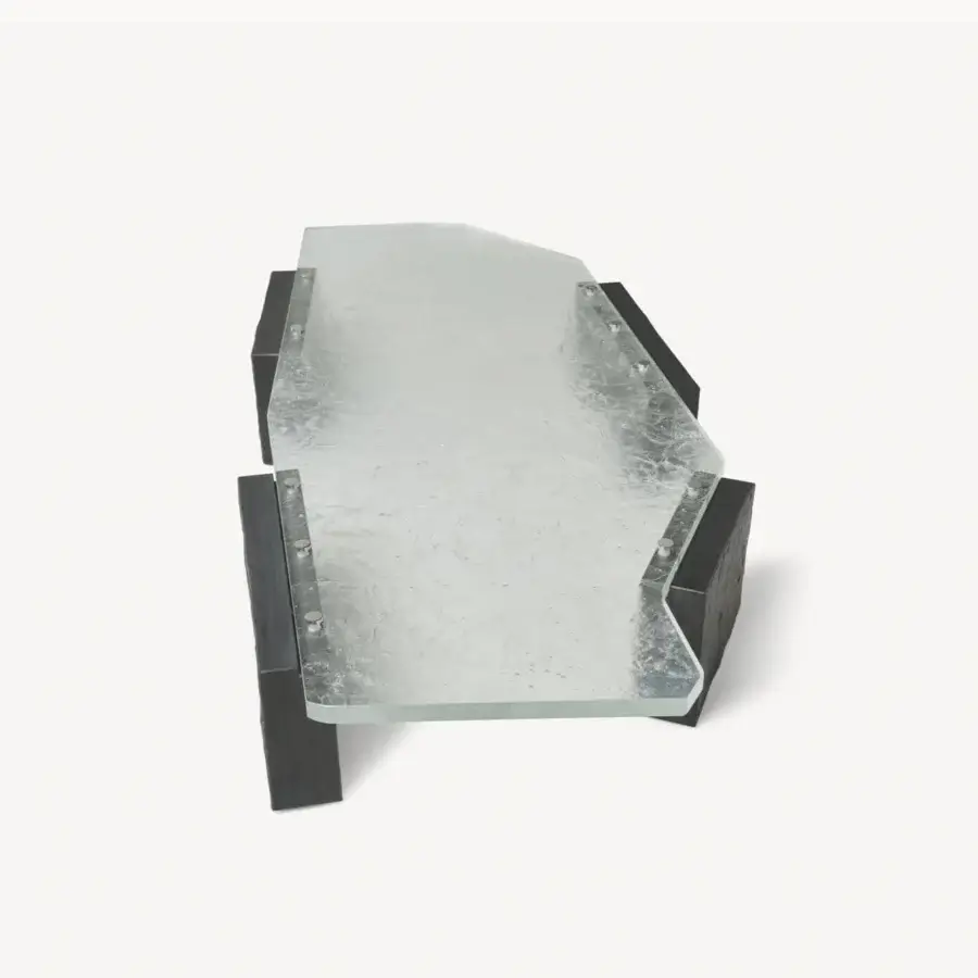 Sophisticated Visionnaire Stealth coffee table with transparent glass fragments and matte black Moltrasio stone brass studs