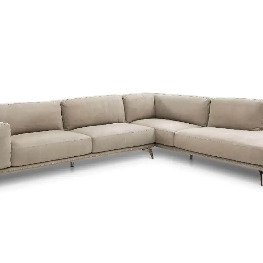 Exclusive DV Home Collection Elite sectional upholstered in light beige fabric with matte finish and Cannetè quilted leather