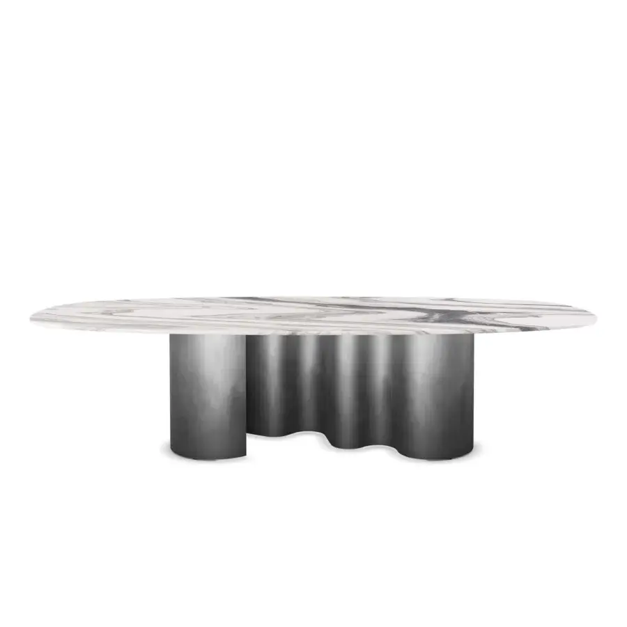 Superior Cattelan Italia Papel Marble Table with polished marble top in gray‑veined patterns and satin gray metal base