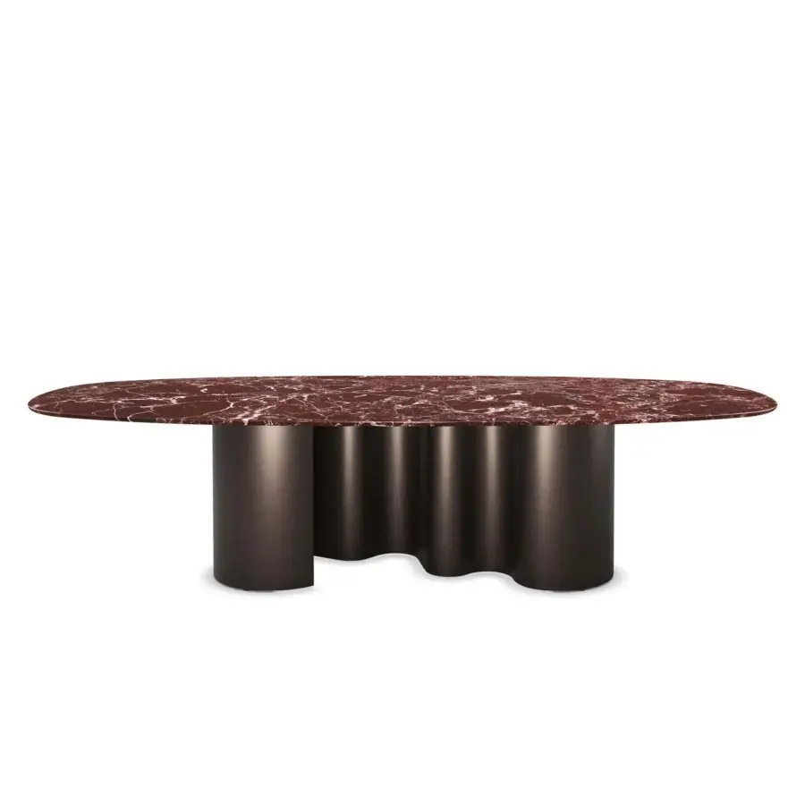 Elegant Cattelan Italia Papel Marble Table with marble top veined white light grey, finish, dark bronze‑toned matte base
