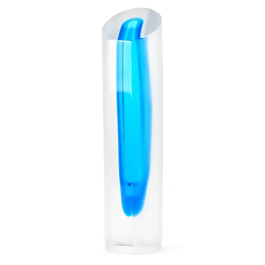 Elegant Wave Murano Glass Skyline Vase with matte frosted white exterior glossy deep blue interior sleek diagonal top cut
