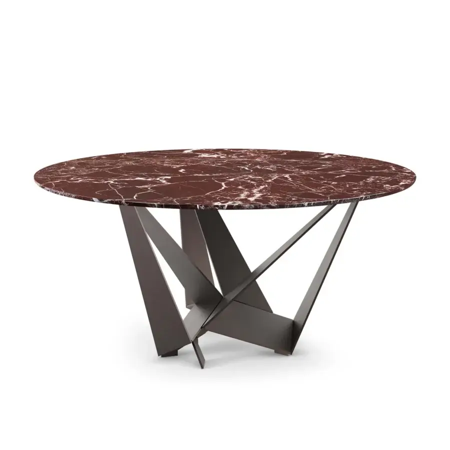 Luxury Cattelan Italia Skorpio Marble Round table with polished reddish‑brown marble top veined white and matte steel base