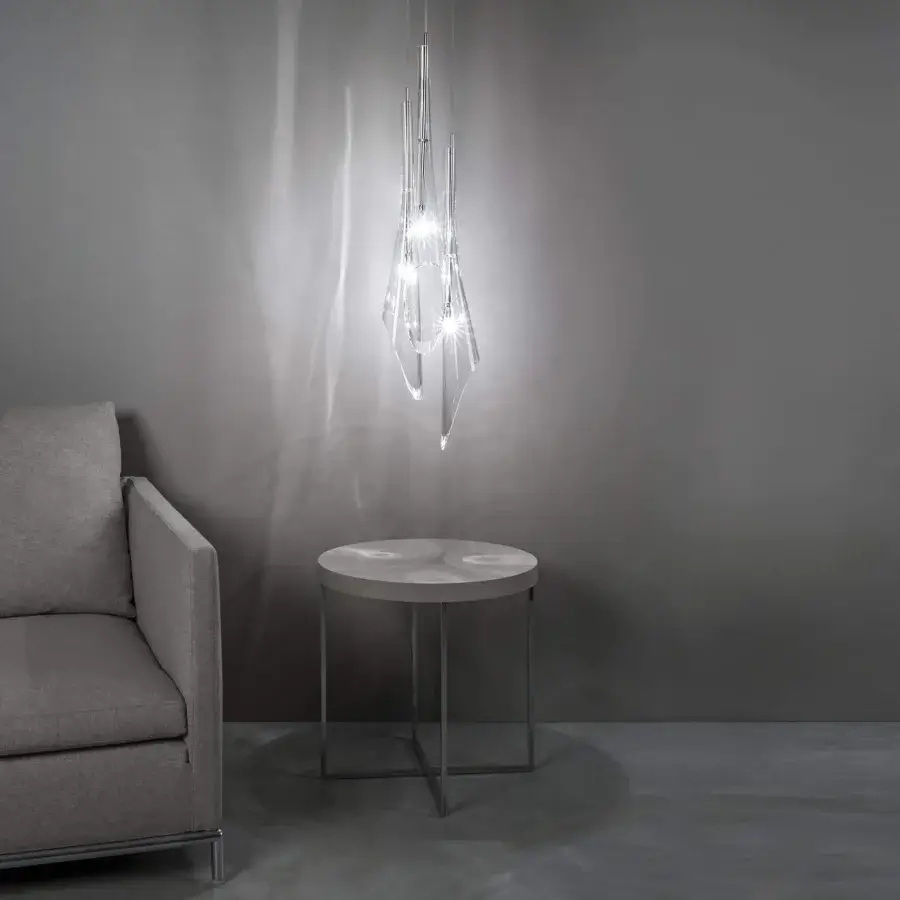 Elegant Terzani Calle suspension lamp with clear crystal components and delicate metallic wires in glossy finish